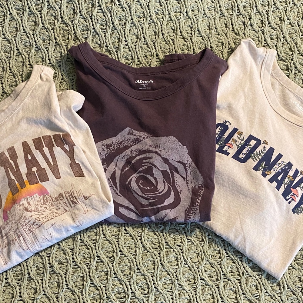 Old Navy Girls' Purple Rose Graphic Tee with Two Neutral Logo Tees